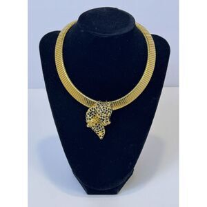 Gold-Tone Panther Statement Necklace with Black Accents, 16-Inch Collar Choker
